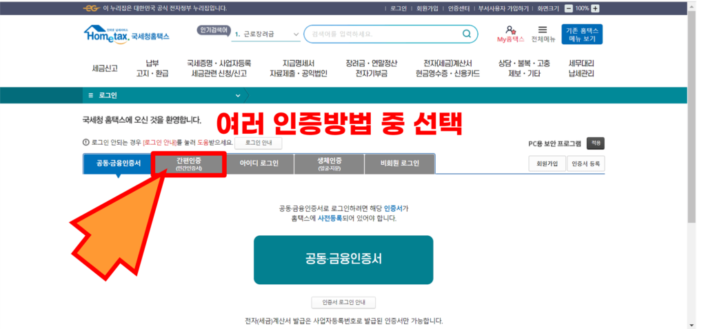 홈택스 로그인 간편인증